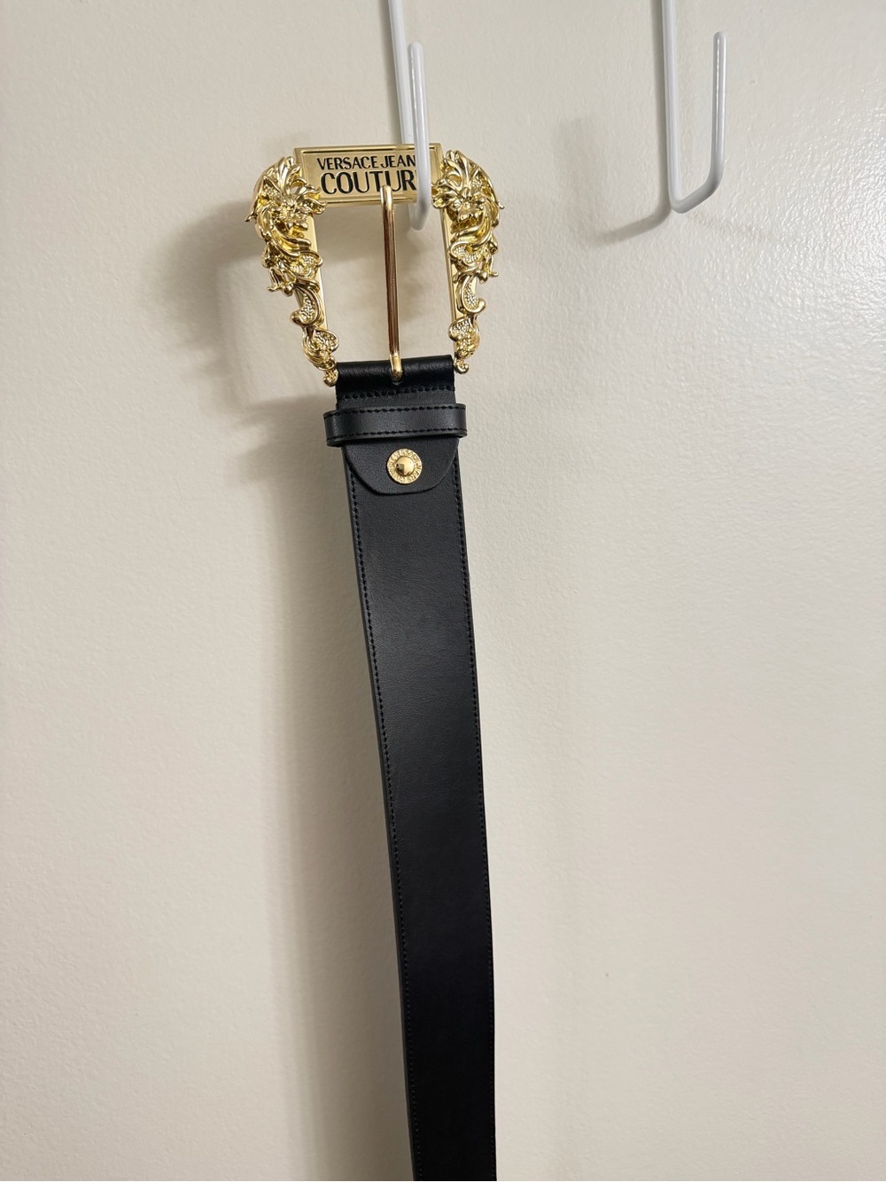 Versace Jeans Collection Black Belt with Ornate Gold Buckle